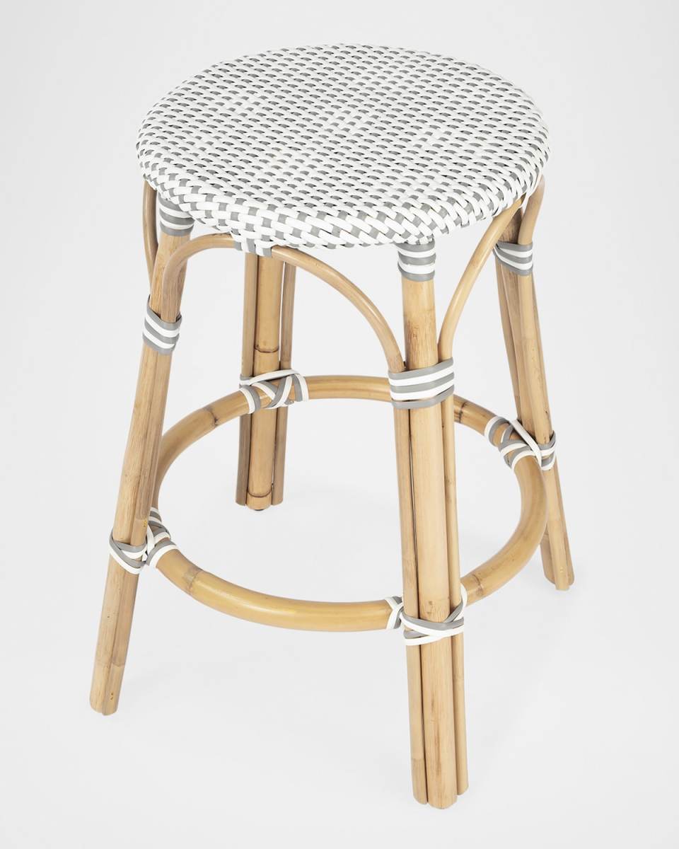 Tobias 24" Rattan Counter Stool, White/Gray Dot